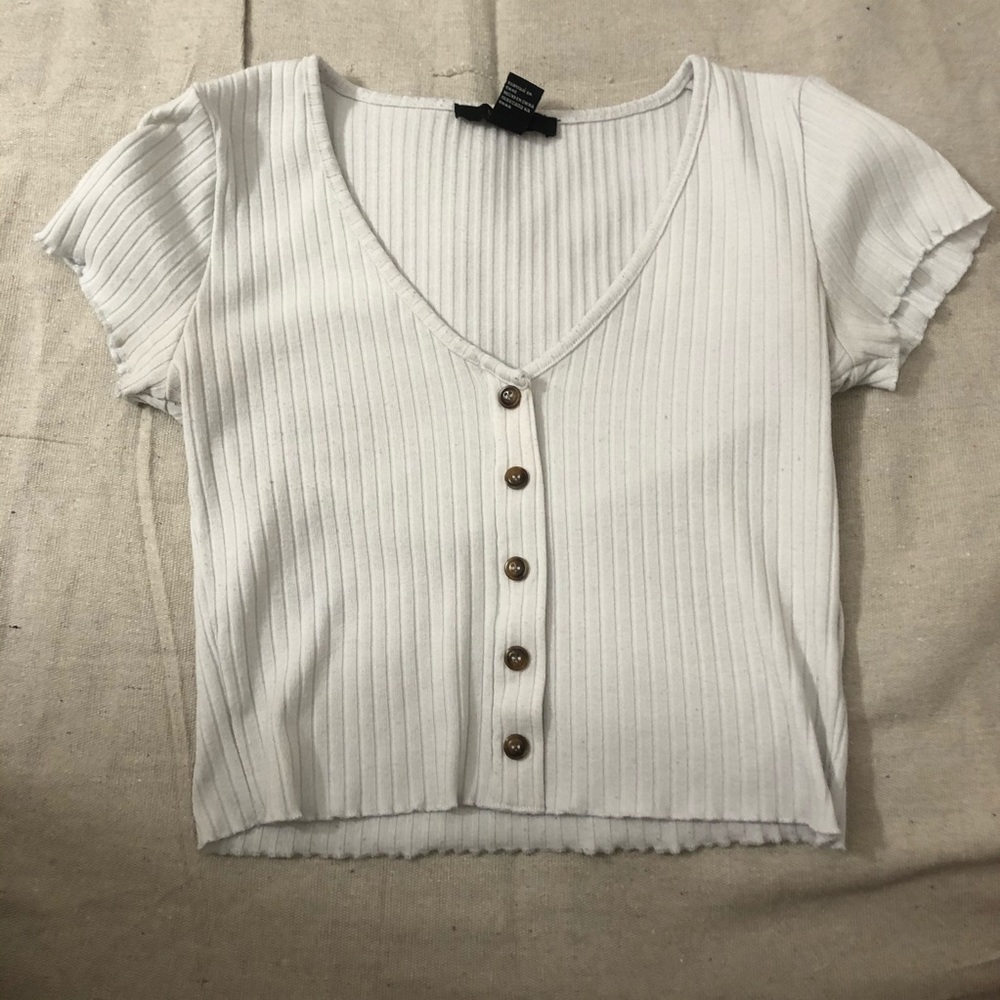 V neck button down top
